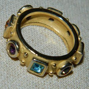 Colored 8 Stone Eternity Band Ring Set in Plated Matte Gold tone metal  Sz 6